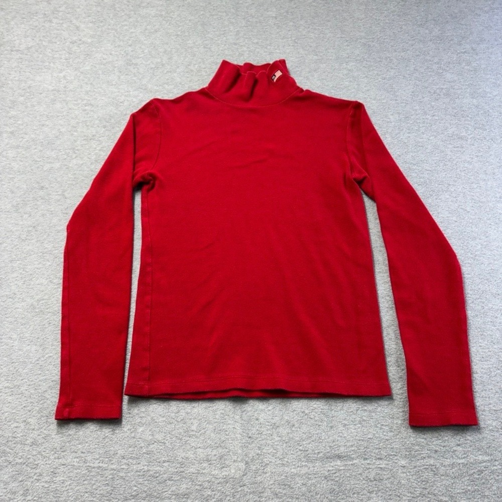 Vintage Polo Ralph Lauren Red Ribbed Turtleneck Small Long Sleeve Flag